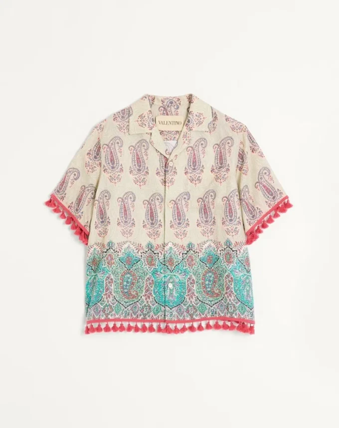 Lightweight Linen Bowling Shirt With Voyage Imaginaire Print