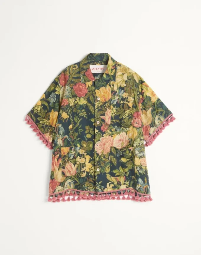 Linen Bowling Shirt With Apres L’Hiver Print
