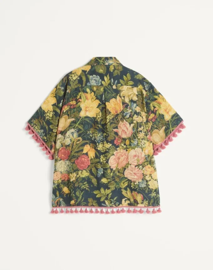 Linen Bowling Shirt With Apres L’Hiver Print