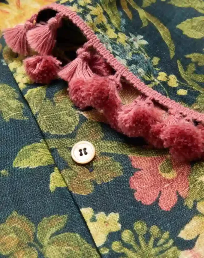 Linen Bowling Shirt With Apres L’Hiver Print