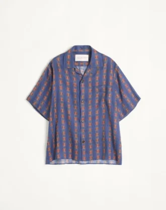 Linen Bowling Shirt With Voyage Imaginaire Print