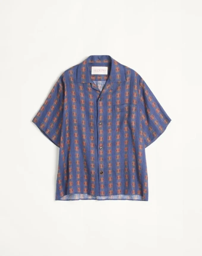 Linen Bowling Shirt With Voyage Imaginaire Print