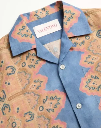 Linen Bowling Shirt With Voyage Imaginaire Print