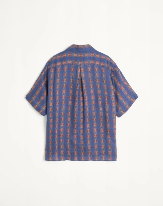 Linen Bowling Shirt With Voyage Imaginaire Print