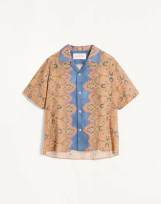 Linen Bowling Shirt With Voyage Imaginaire Print