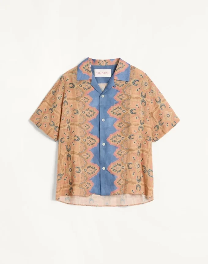 Linen Bowling Shirt With Voyage Imaginaire Print