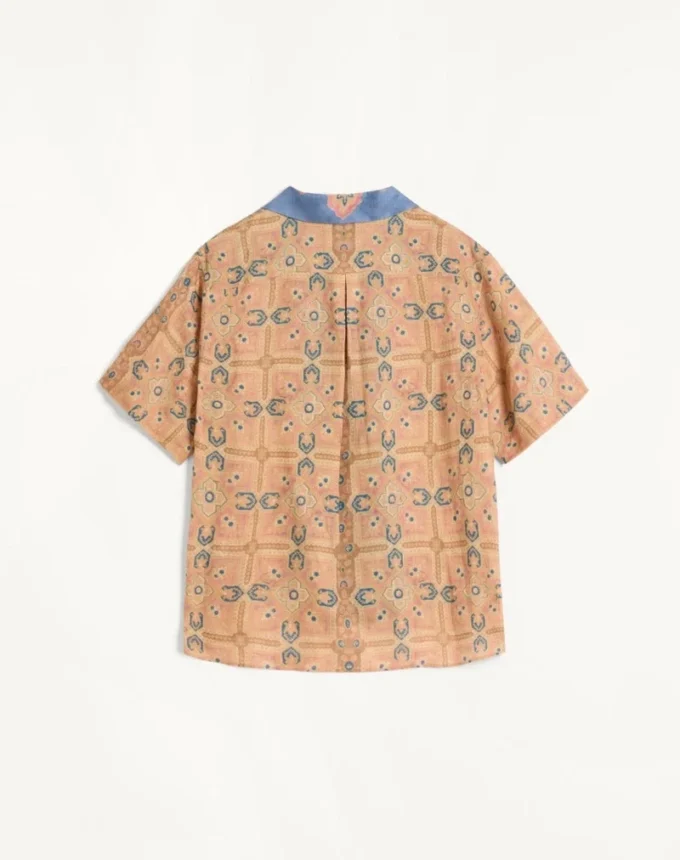Linen Bowling Shirt With Voyage Imaginaire Print