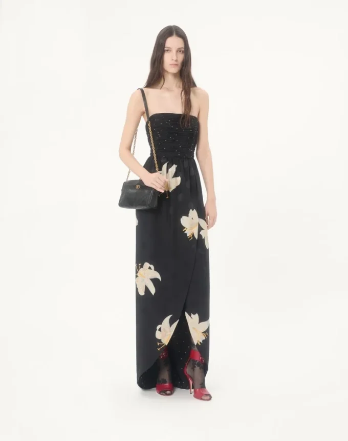 Long Dress In Crepe De Chine Jacquard Apres L’Hiver Lilium