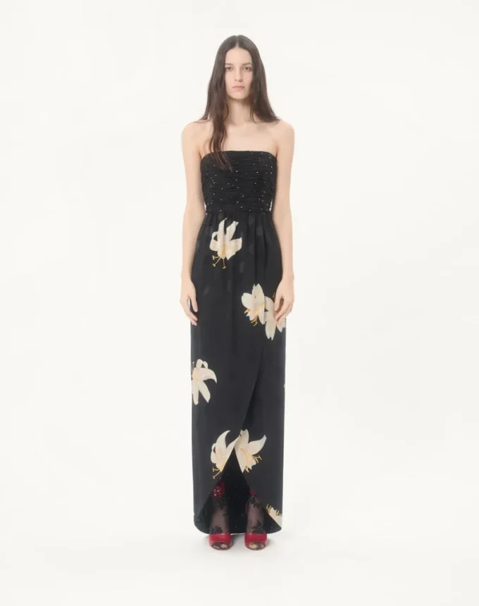 Long Dress In Crepe De Chine Jacquard Apres L’Hiver Lilium