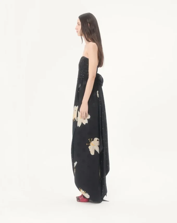 Long Dress In Crepe De Chine Jacquard Apres L’Hiver Lilium