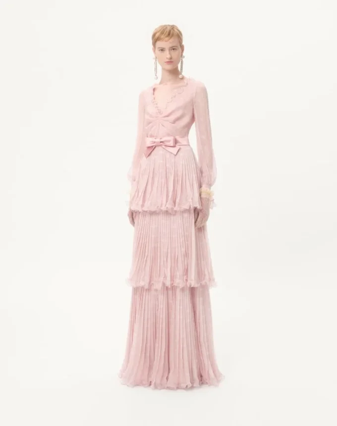 Long Dress In Creponne Chiffon With Plus De Pois Print Long Dress In Creponne Chiffon With Plus De Pois Print