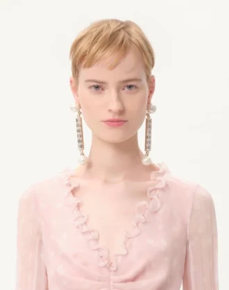 Long Dress In Creponne Chiffon With Plus De Pois Print