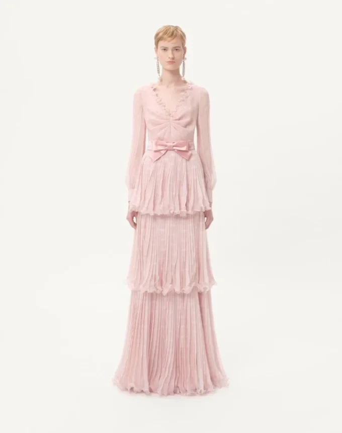 Long Dress In Creponne Chiffon With Plus De Pois Print Long Dress In Creponne Chiffon With Plus De Pois Print