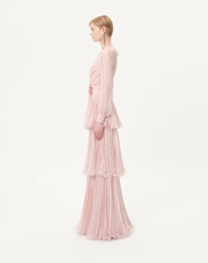 Long Dress In Creponne Chiffon With Plus De Pois Print Long Dress In Creponne Chiffon With Plus De Pois Print