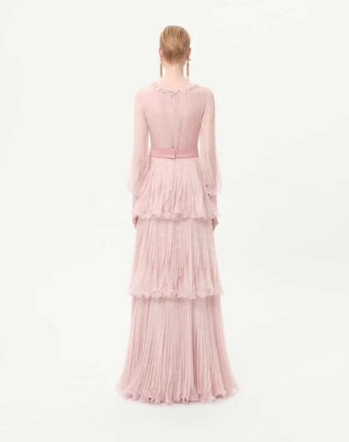 Long Dress In Creponne Chiffon With Plus De Pois Print Long Dress In Creponne Chiffon With Plus De Pois Print