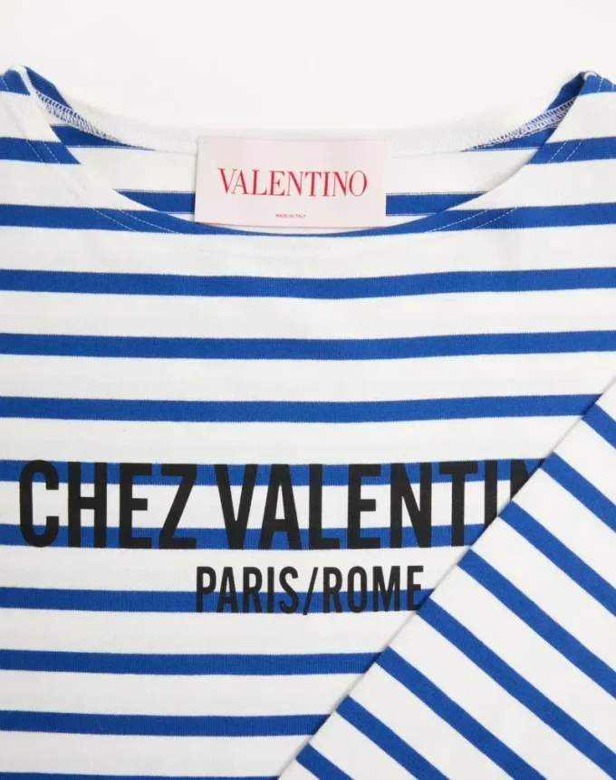 Long-Sleeved Cotton T-Shirt With Chez Valentino Print
