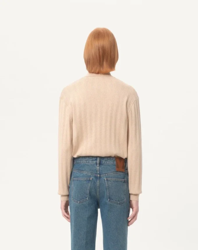 Long-Sleeved Ribbed Cotton Polo Shirt