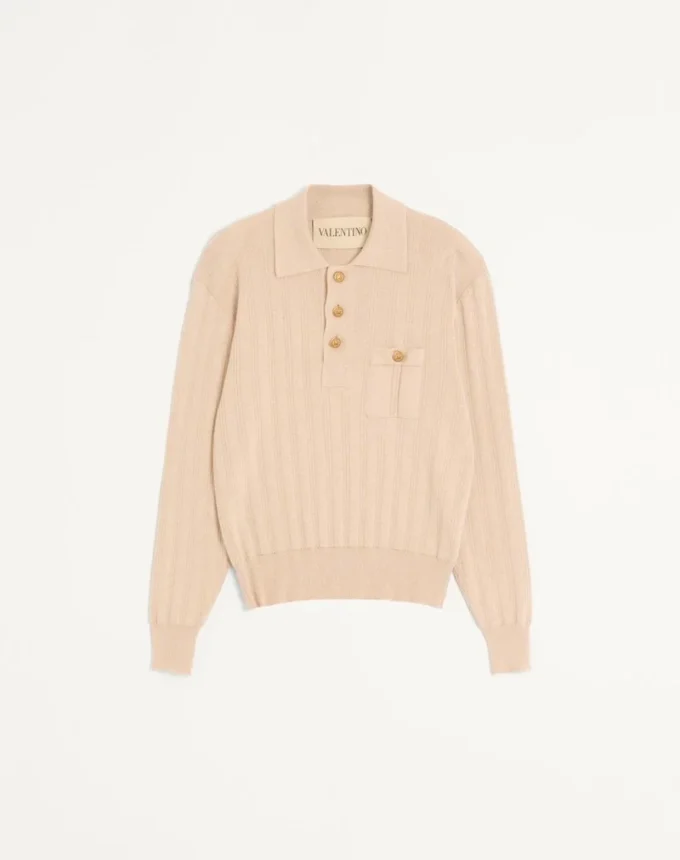 Long-Sleeved Ribbed Cotton Polo Shirt