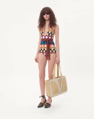 Lycra One-Piece Swimsuit With Opticool Riga Pois Print