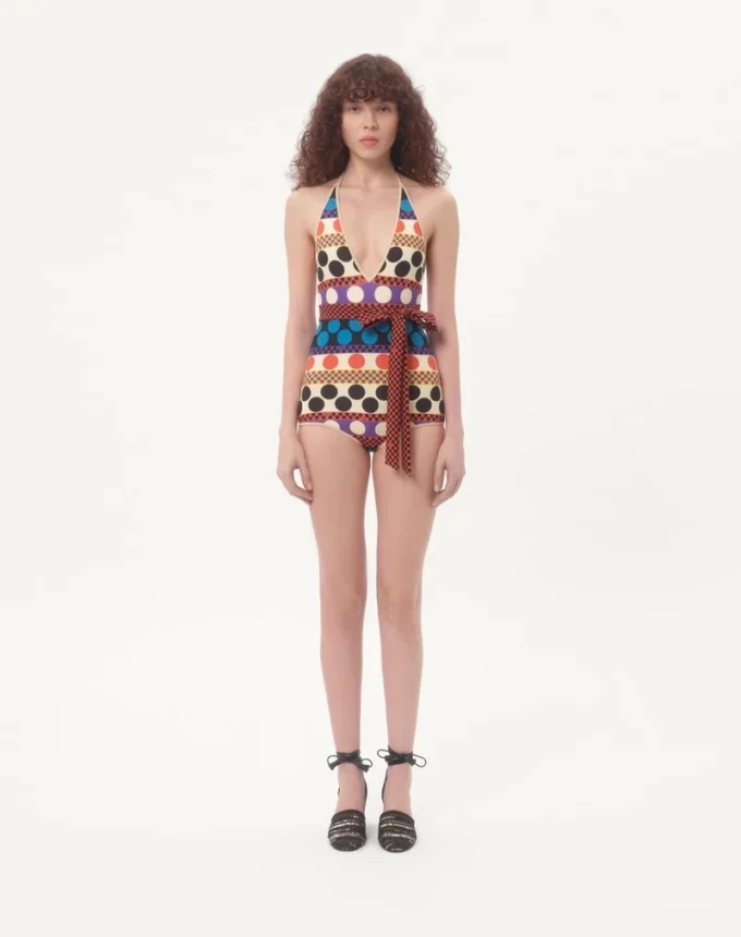 Lycra One-Piece Swimsuit With Opticool Riga Pois Print