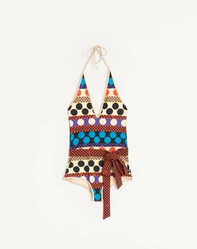 Lycra One-Piece Swimsuit With Opticool Riga Pois Print