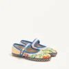 Mary-Jane Endouce Ballerina In Raffia With Floral Embroidery