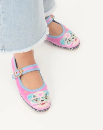 Mary-Jane Endouce Velvet Ballerina With Le Chat De La Maison Embroidery