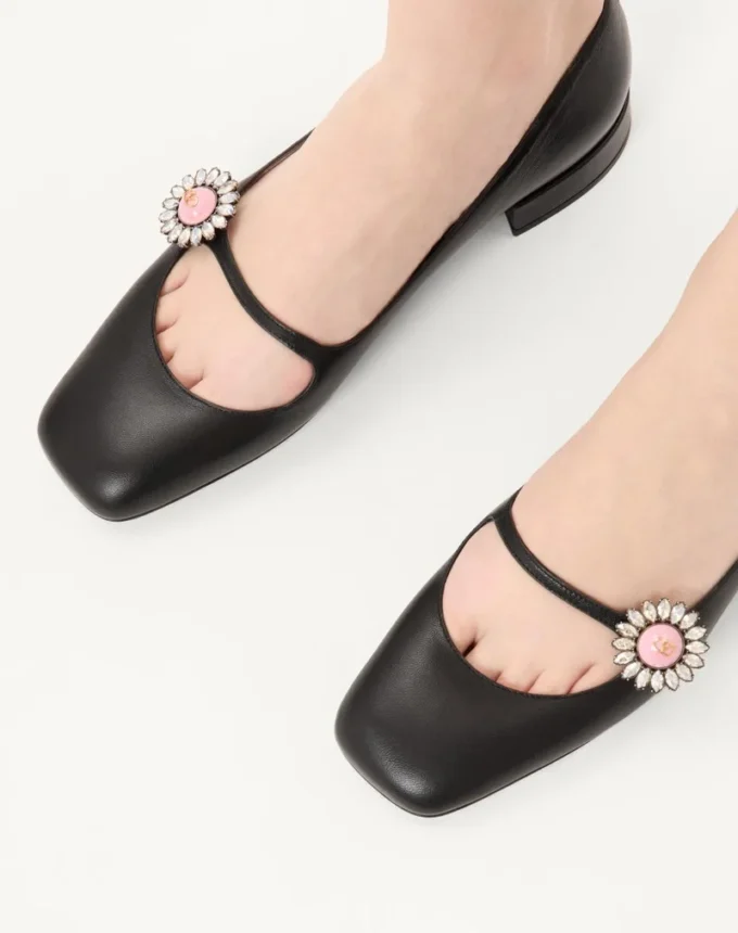 Mary-Jane Preshoes Ballerina In Kidskin With Jewel Button 20Mm