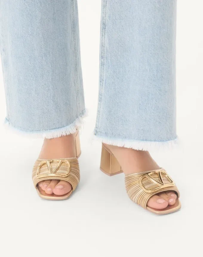 Metallic Vlogo Signature Slide Sandal With Cornely Embroidery 60Mm Metallic Vlogo Signature Slide Sandal With Cornely Embroidery 60Mm