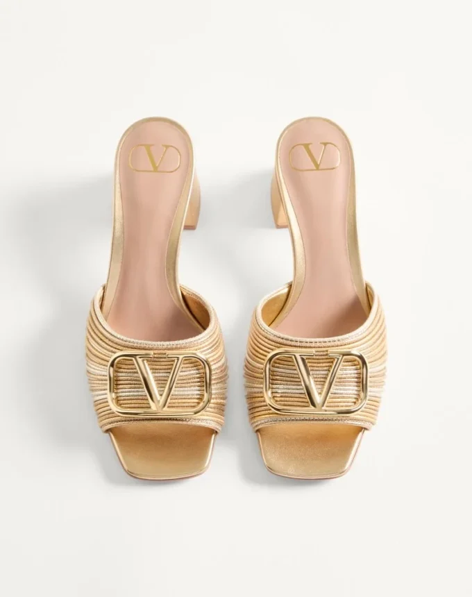 Metallic Vlogo Signature Slide Sandal With Cornely Embroidery 60Mm Metallic Vlogo Signature Slide Sandal With Cornely Embroidery 60Mm