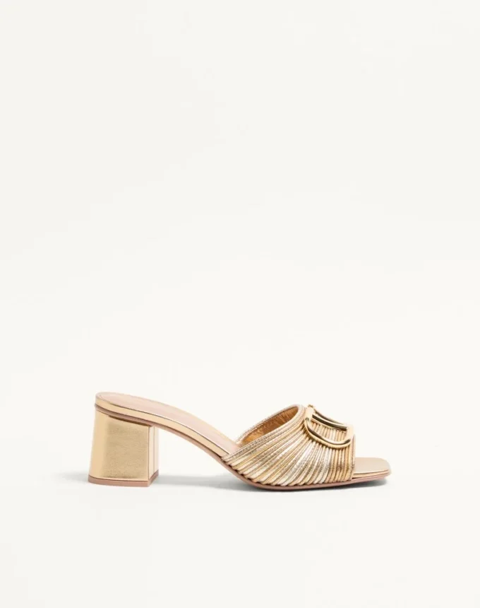 Metallic Vlogo Signature Slide Sandal With Cornely Embroidery 60Mm Metallic Vlogo Signature Slide Sandal With Cornely Embroidery 60Mm