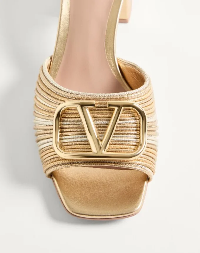 Metallic Vlogo Signature Slide Sandal With Cornely Embroidery 60Mm Metallic Vlogo Signature Slide Sandal With Cornely Embroidery 60Mm