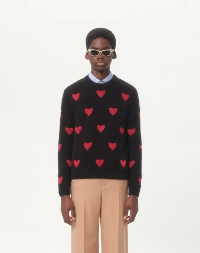 Mohair Wool And Lurex Sweater With Heart Jacquard Pattern