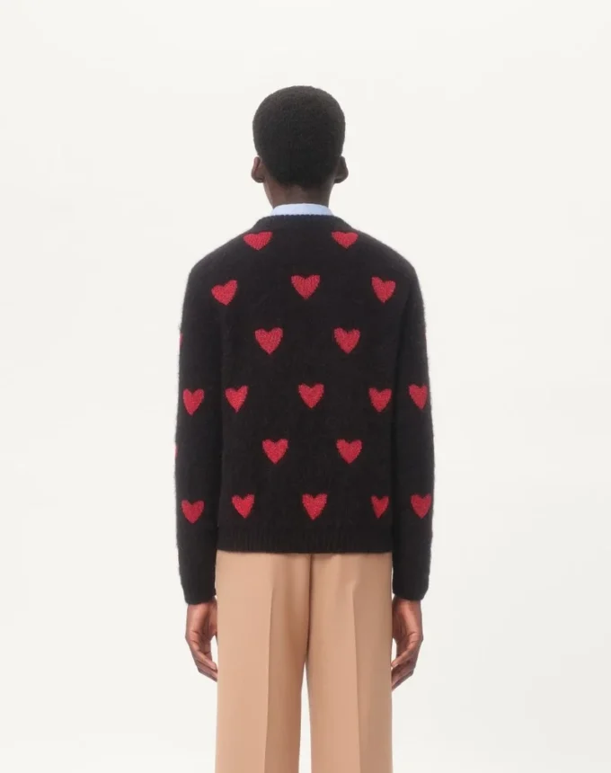 Mohair Wool And Lurex Sweater With Heart Jacquard Pattern