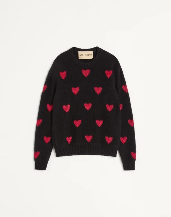 Mohair Wool And Lurex Sweater With Heart Jacquard Pattern