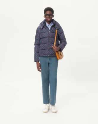 Nylon Hooded Down Jacket With Cherryfic Print Nylon Hooded Down Jacket With Cherryfic Print