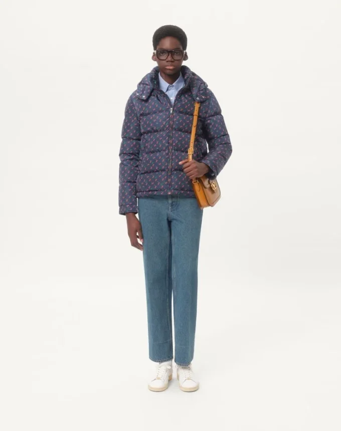 Nylon Hooded Down Jacket With Cherryfic Print Nylon Hooded Down Jacket With Cherryfic Print