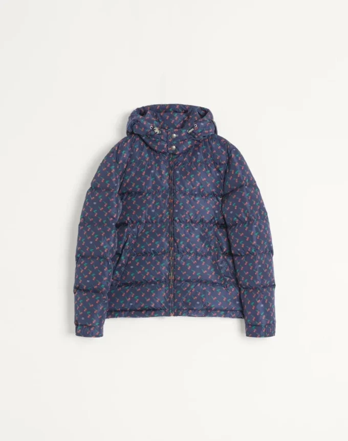 Nylon Hooded Down Jacket With Cherryfic Print Nylon Hooded Down Jacket With Cherryfic Print