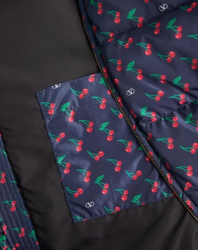 Nylon Hooded Down Jacket With Cherryfic Print Nylon Hooded Down Jacket With Cherryfic Print