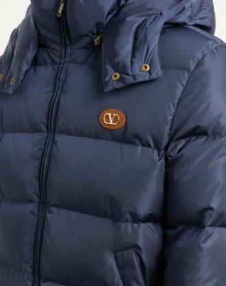 Nylon Hooded Down Jacket With Vlogo Patch