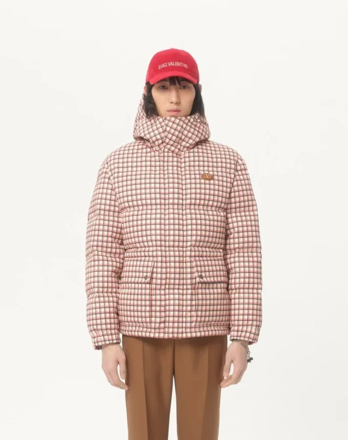 Nylon Hooded Down Jacket With Vlogo Patch Nylon Hooded Down Jacket With Vlogo Patch