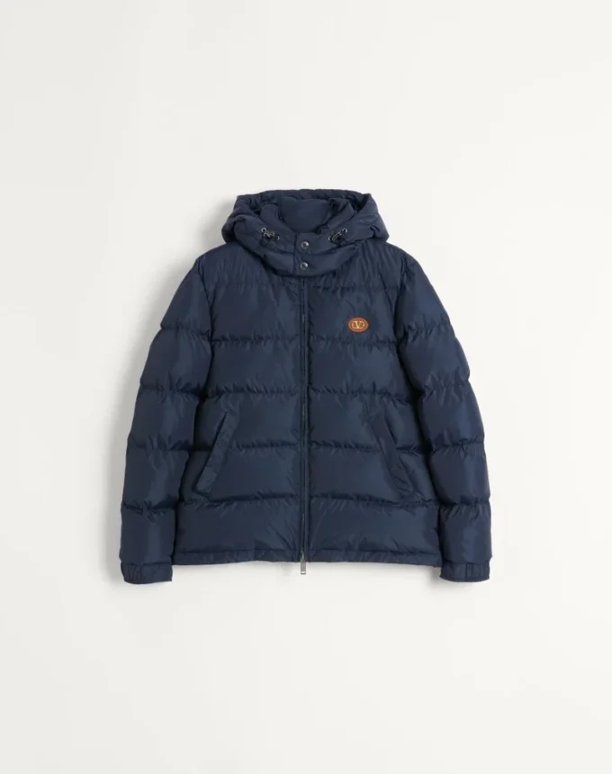 Nylon Hooded Down Jacket With Vlogo Patch Nylon Hooded Down Jacket With Vlogo Patch