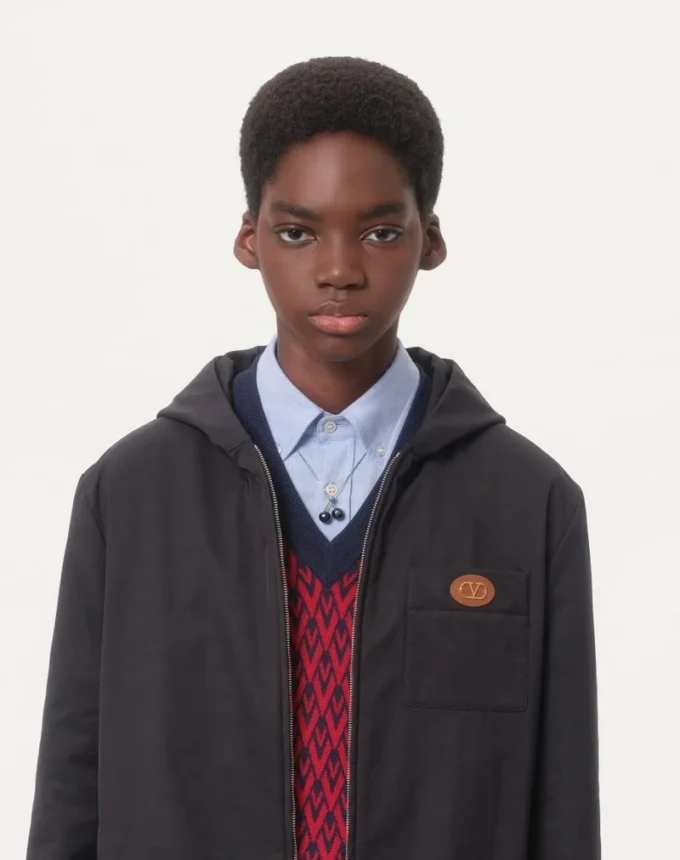 Nylon Hooded Jacket With Vlogo Patch Nylon Hooded Jacket With Vlogo Patch