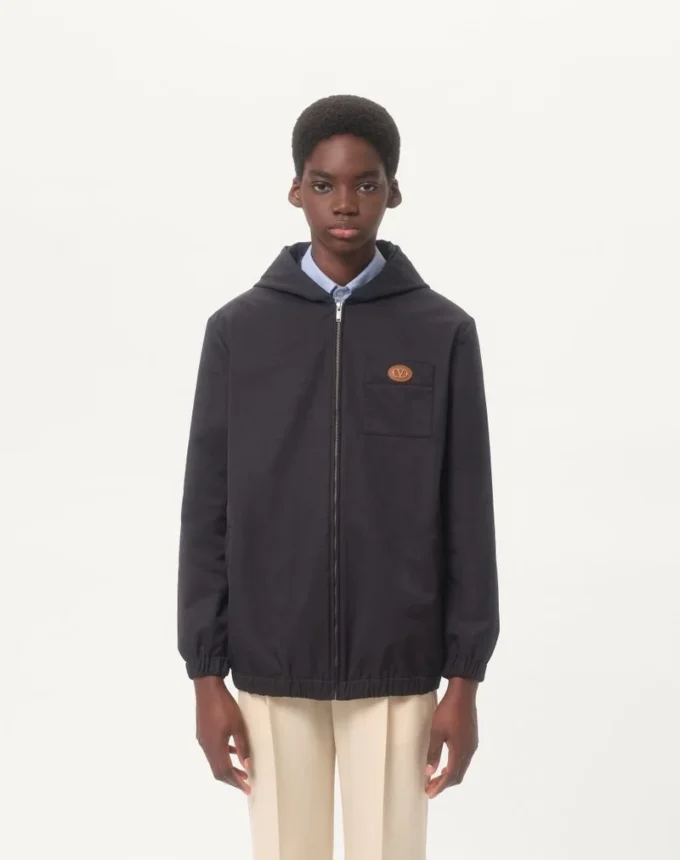 Nylon Hooded Jacket With Vlogo Patch Nylon Hooded Jacket With Vlogo Patch