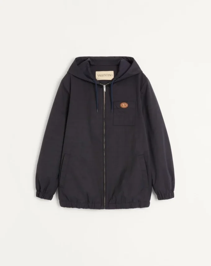 Nylon Hooded Jacket With Vlogo Patch Nylon Hooded Jacket With Vlogo Patch