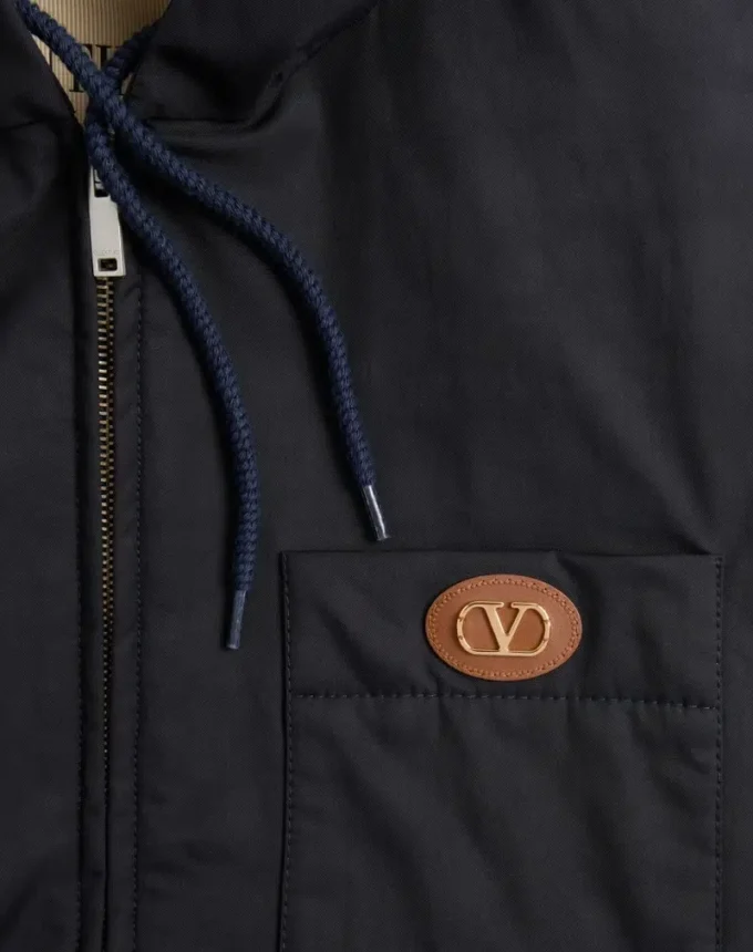 Nylon Hooded Jacket With Vlogo Patch Nylon Hooded Jacket With Vlogo Patch