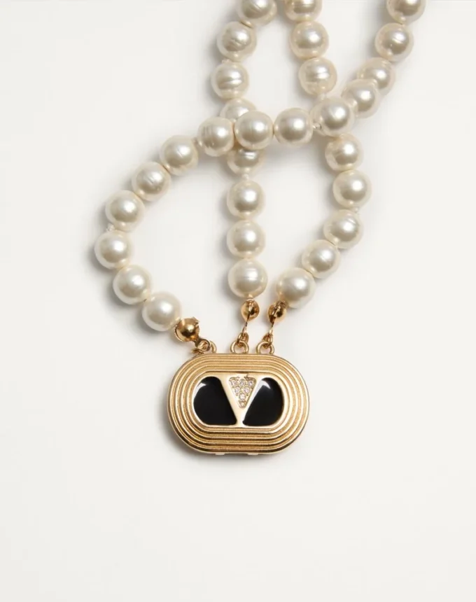 Oval Necklace In Metal, Enamel, Pearls And Swarovski® Crystals