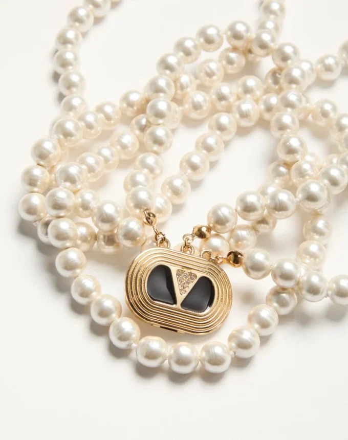 Oval Necklace In Metal, Enamel, Pearls And Swarovski® Crystals