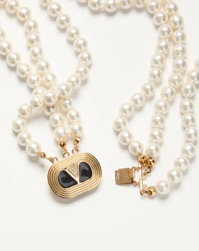 Oval Necklace In Metal, Enamel, Pearls And Swarovski® Crystals