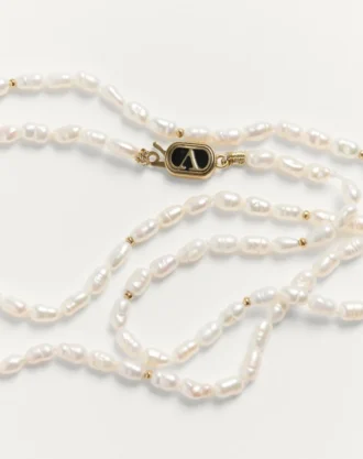 Oval Necklace In Metal, Pearls And Enamel